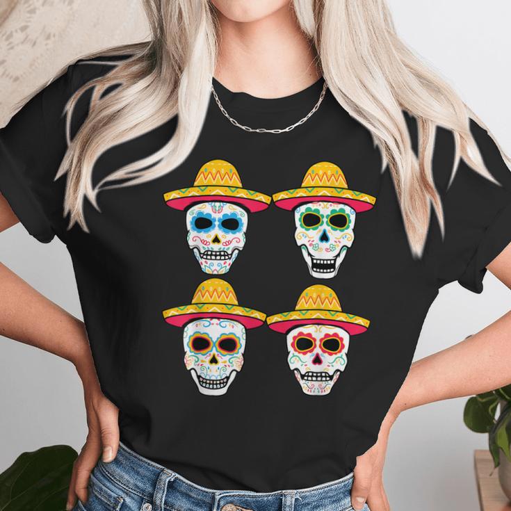 Sugar Skull Sombrero Dia De Los Muertos Mexican Day Of Dead Unisex T-Shirt Gifts for Her