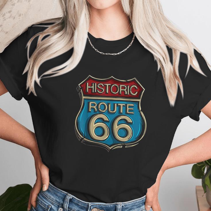 Historic Route 66 Road Sign Highway Unisex T-Shirt Gifts for Her