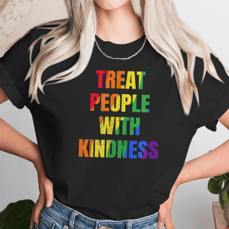 Treat People With Kindness Queer Lgbtq Love Equality Bi Unisex T-Shirt Gifts for Her