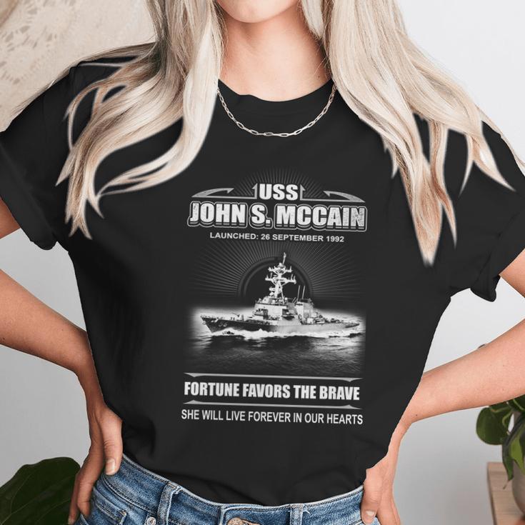 Uss John S Mccain Fortune Favors The Brave She Will Live Forever Our Hearts Unisex T-Shirt Gifts for Her