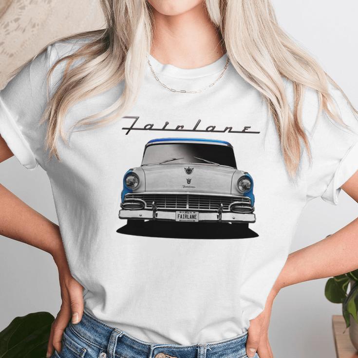 1956 Ford Fairlane Front Blue White Unisex T-Shirt Gifts for Her