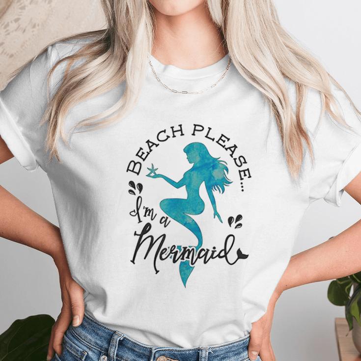 Aqua Blue Watercolor Beach Please Im A Mermaid Unisex T-Shirt Gifts for Her