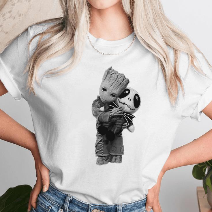 Baby Groot Hug Hugging Jack Skellington Shirt Unisex T-Shirt Gifts for Her