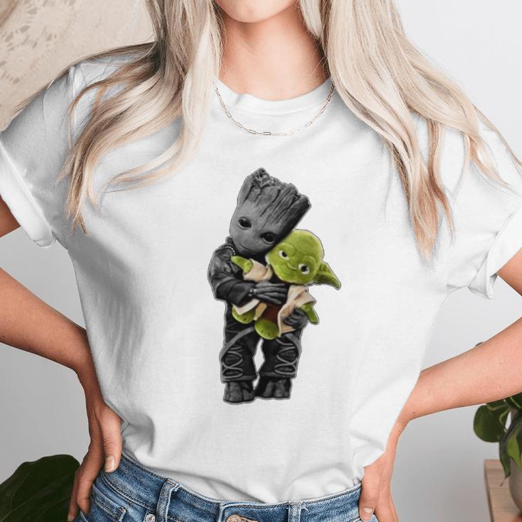 Baby Groot Hugging Baby Yoda Unisex T-Shirt Gifts for Her