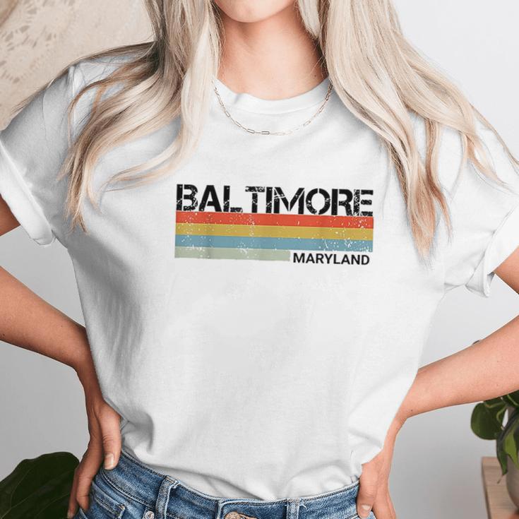 Baltimore Maryland Retro Vintage 80 Stripes Unisex T-Shirt Gifts for Her