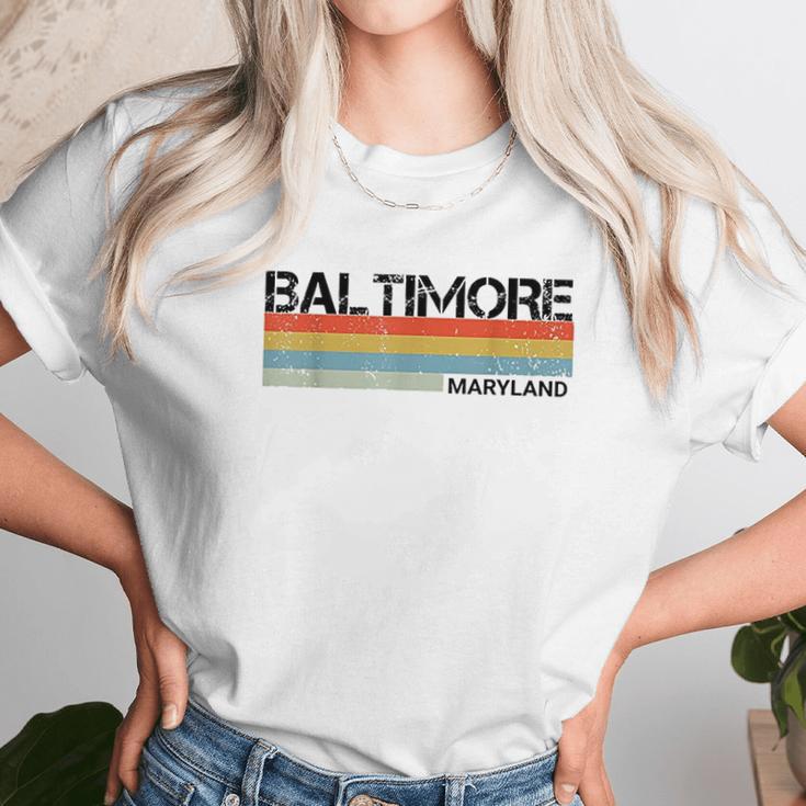 Baltimore Maryland Retro Vintage 80S Stripes Unisex T-Shirt Gifts for Her