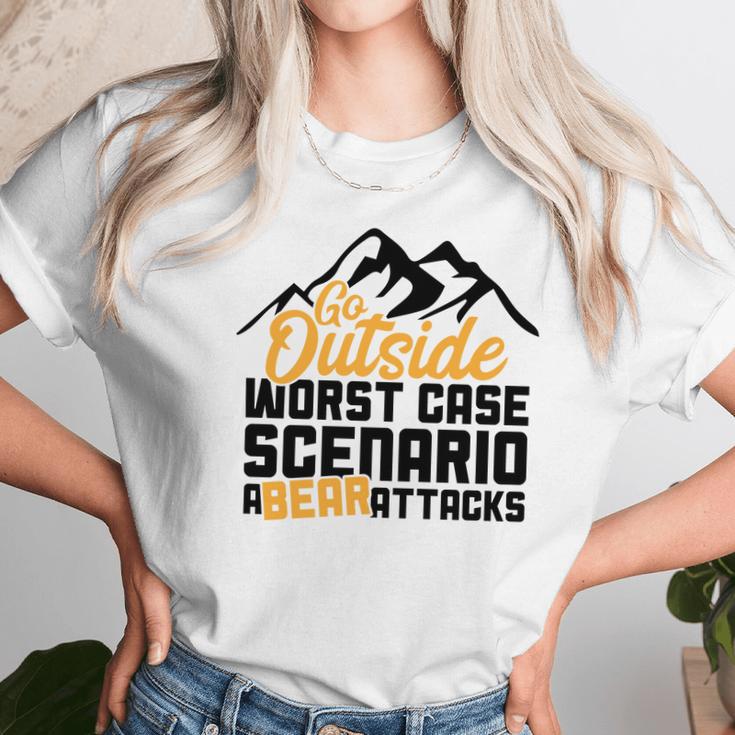 Funny Camping Go Outside Worst Case Bear Attacks Unisex T-Shirt Gifts for Her