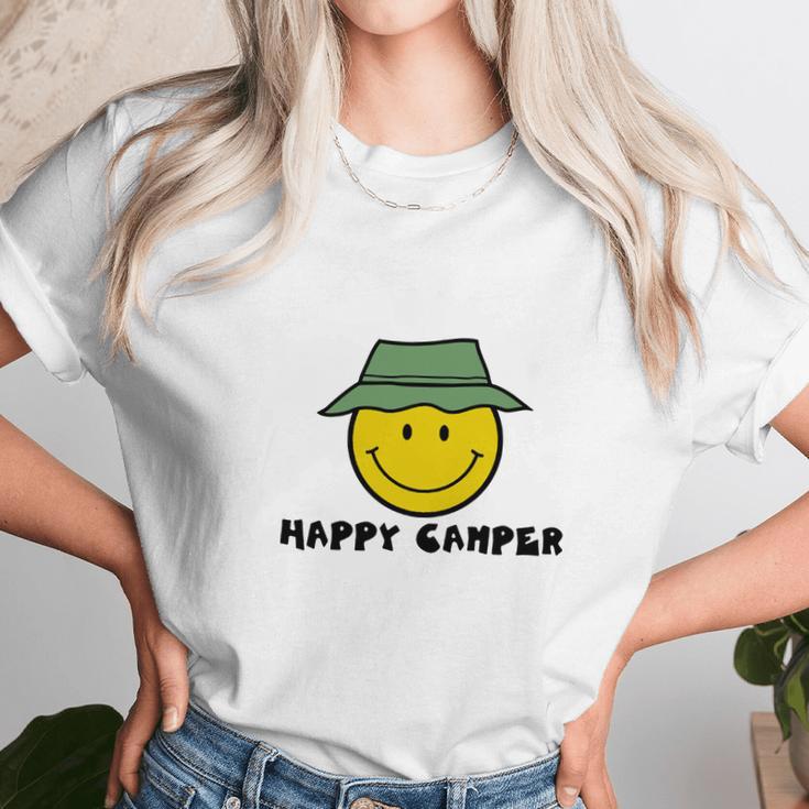 Happy Camper Camping Smiley Face Unisex T-Shirt Gifts for Her