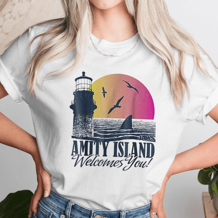 Jaws Sun Set Amity Island Welcomes You Graphic Unisex T-Shirt Gifts for Her