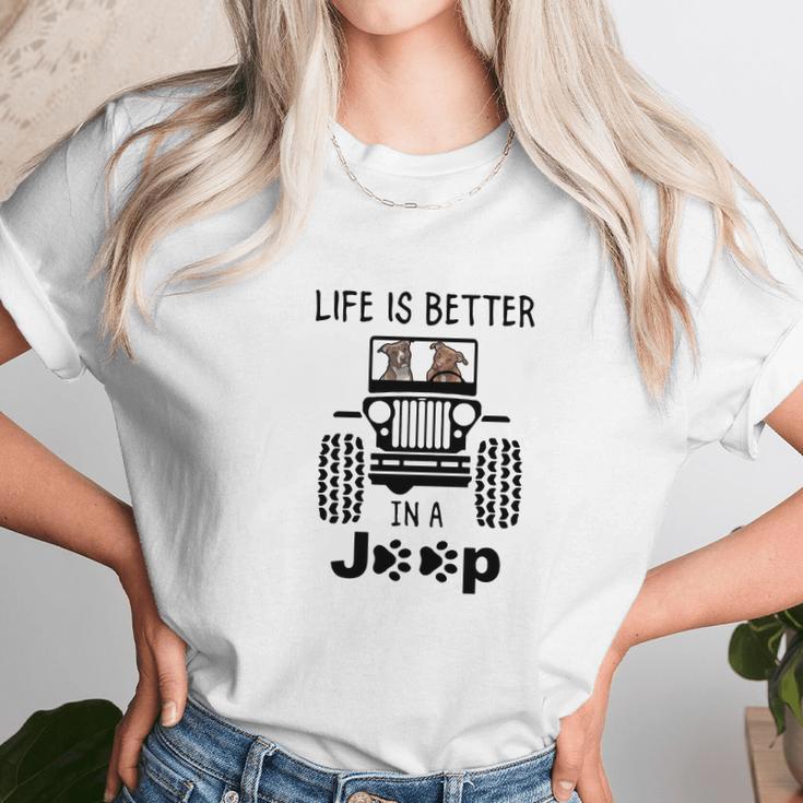 Pit Bull In A Jeep Unisex T-Shirt Gifts for Her