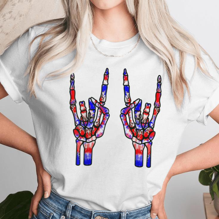 Rock On Rock Star Skeleton Hands Tie Dye 4Th Of July Unisex T-Shirt Gifts for Her