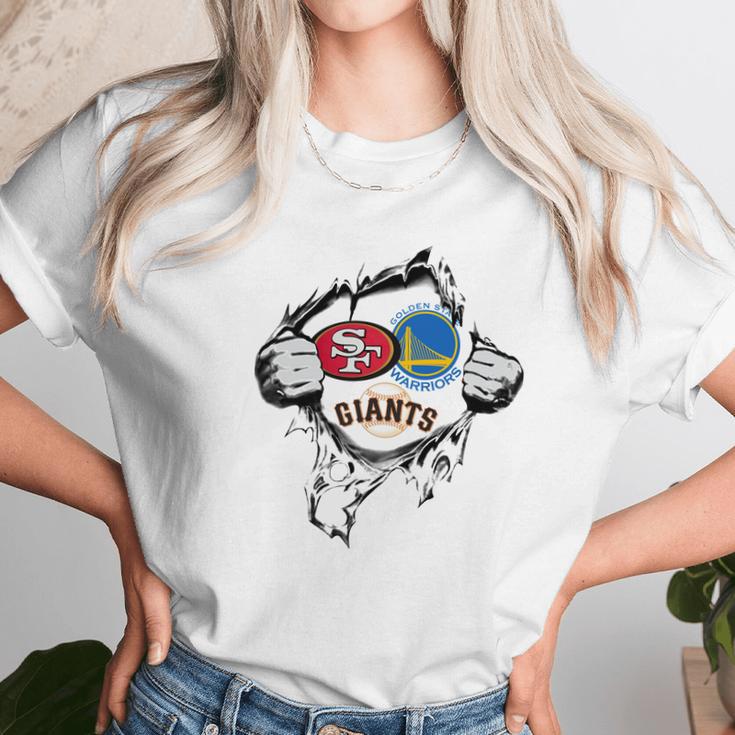 San Francisco 49Ers Golden State Warriors And San Francisco Giants Heartbeatt ShirtShirt Tee 1 Unisex T-Shirt Gifts for Her