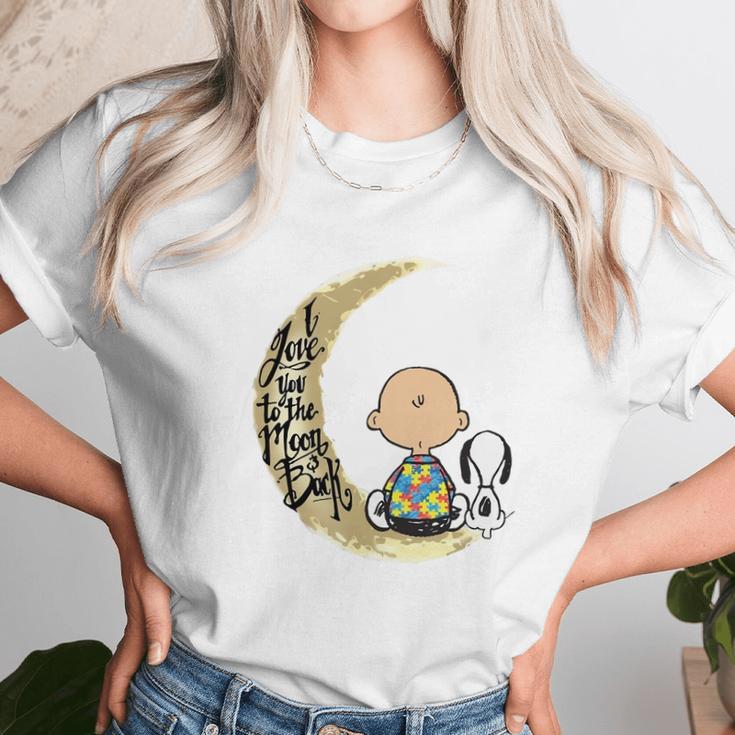 Snoopy Charlie Brown Autism I Love You To The Moon Back Unisex T-Shirt Gifts for Her