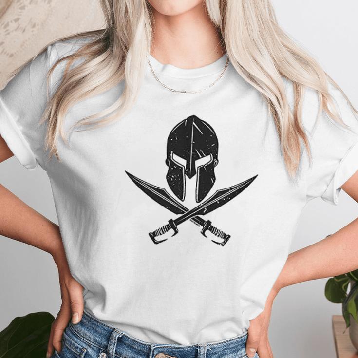 Spartan Helmet Crossed Swords Unisex T-Shirt Gifts for Her