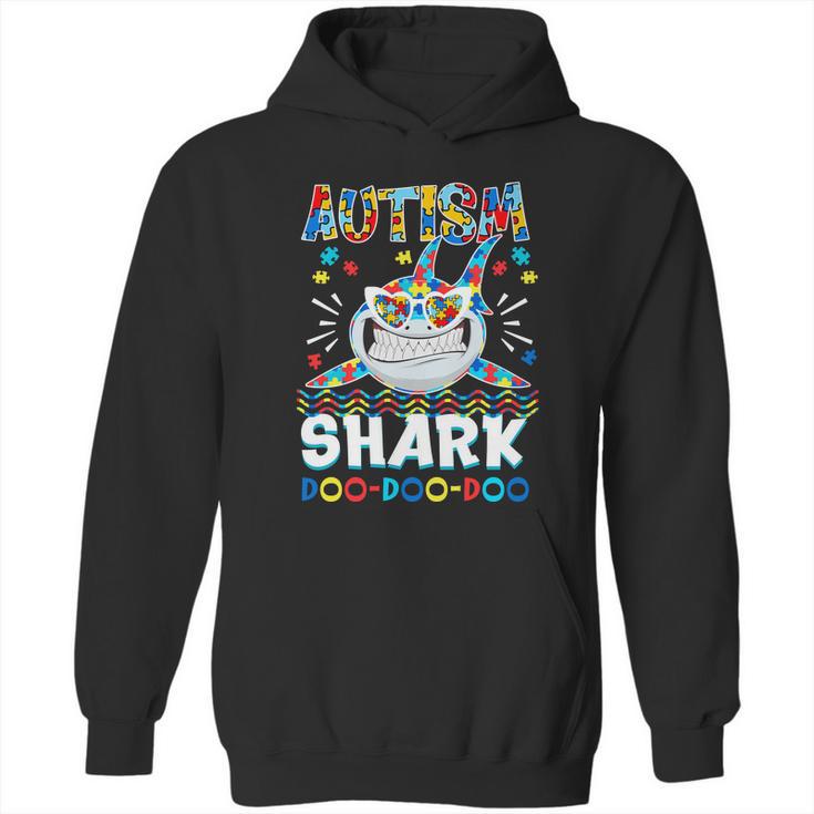 Autism Shark Doo Doo Doo Autism Awareness Puzzle Pieces Graphic Design Printed Casual Daily Basic Hoodie