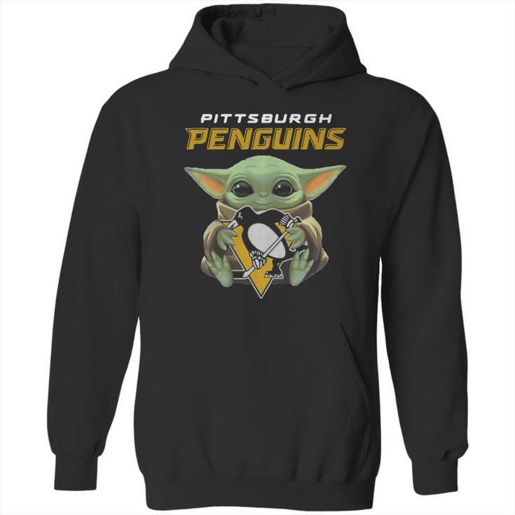 Baby Yoda Hug Pittsburgh Penguins Hoodie