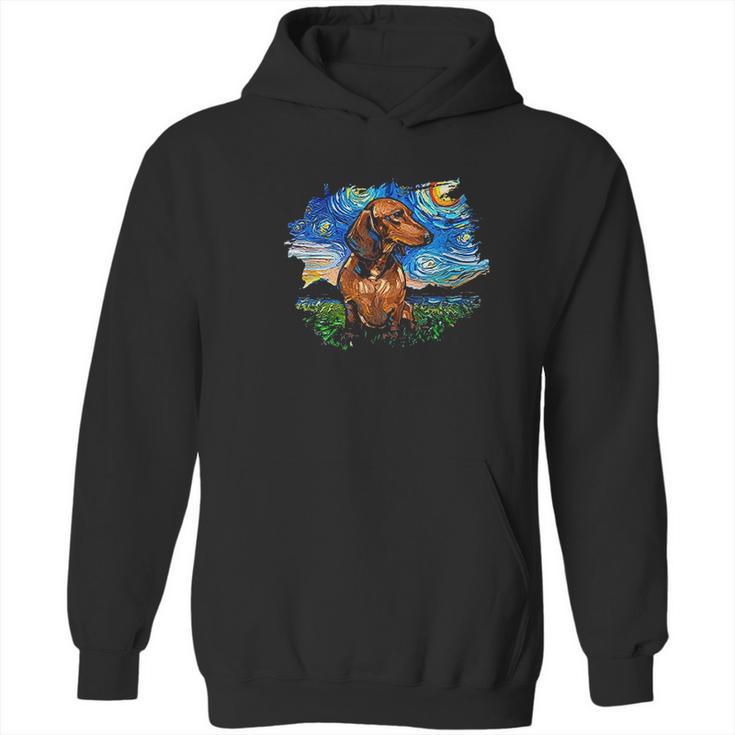 Brown Short Hair Dachshund Starry Night Dog Art By Aja Hoodie