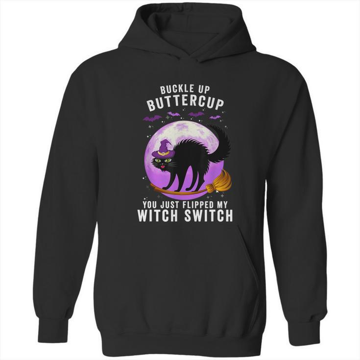 Buckle Up Buttercup Scary Halloween Black Cat Costume Witch Hoodie
