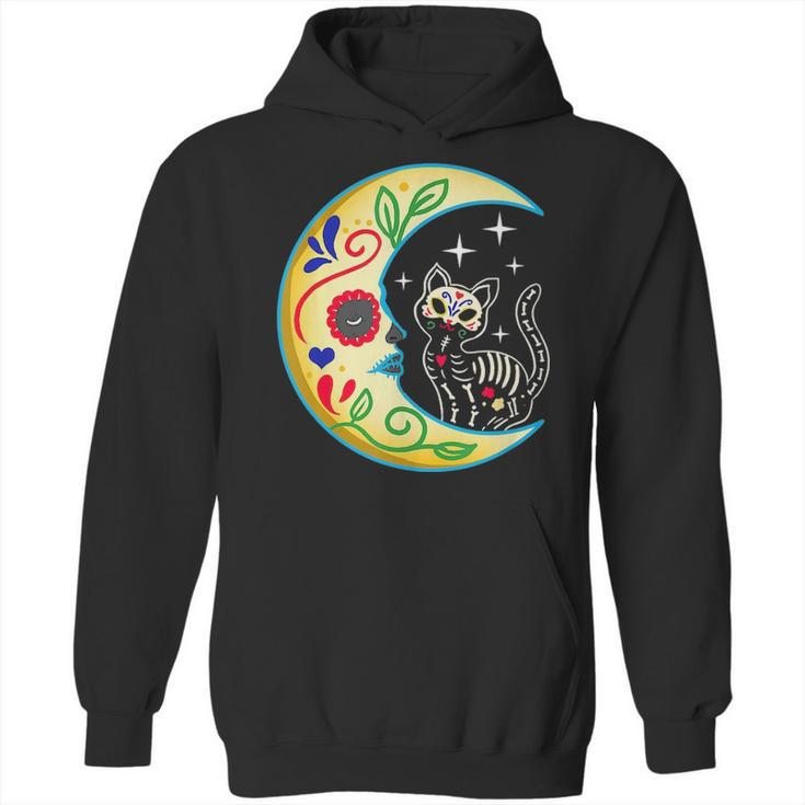 Cat & Moon Sugar Skull Dia De Los Muertos Day Of The Dead  V2 Hoodie