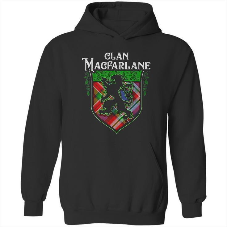 Clan Macfarlane Surname Scottish Tartan Lion Rampant Crest Hoodie