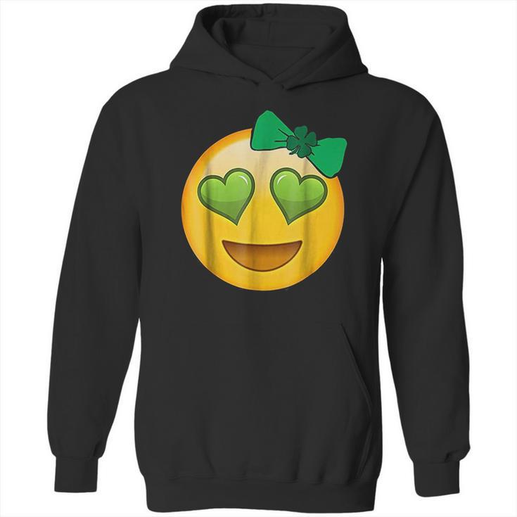 Emoji Saint Patricks Day Girls Green Heart Eyes Bow Hoodie