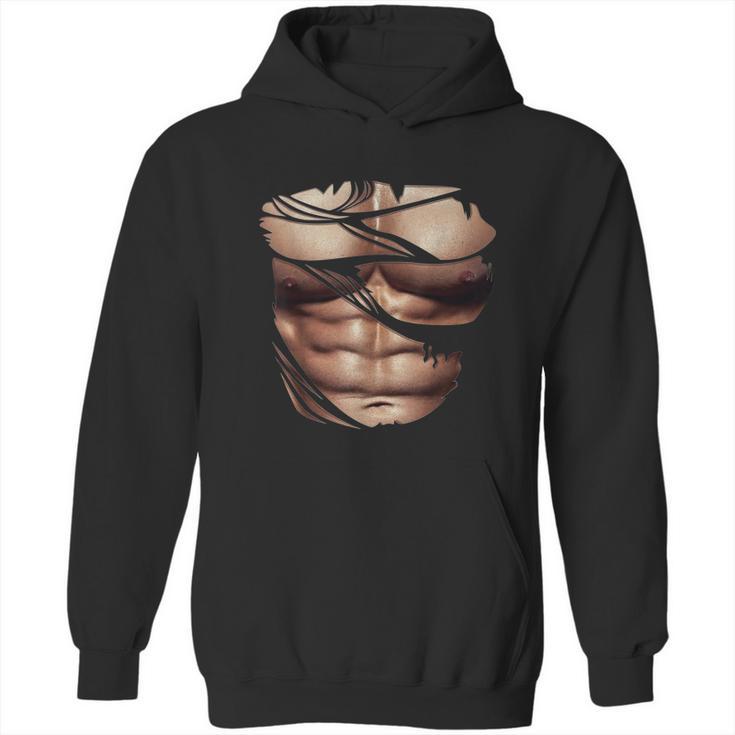 Fake Muscles Ripped Torn Chest Six Pack Abs Fitness Model Hoodie