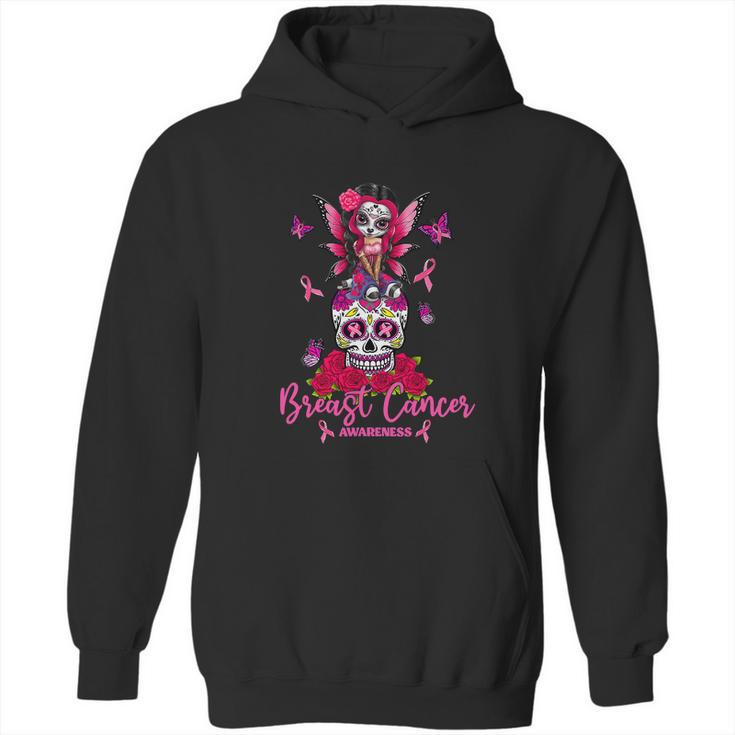 Funny Ribbon Like A Girl Sugar Skull Fight Breast Cancer Awareness Graphic Design Printed Casual Daily Basic Hoodie