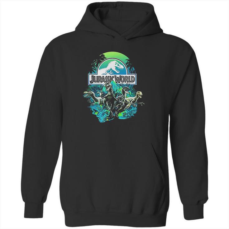 Jurassic World Blue Green Jungle Velociraptor Attack Hoodie