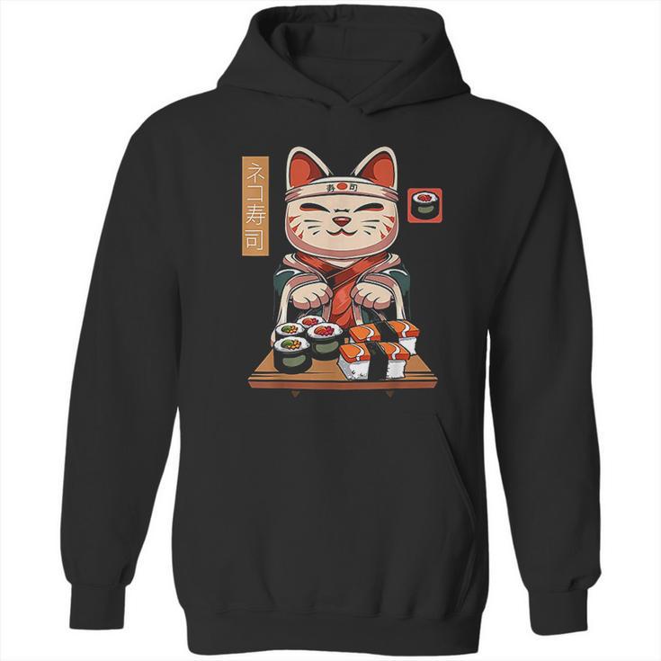 Kawaii Maneki Neko Sushi Bar Cute Sashimi Maki Roll Cat Hoodie