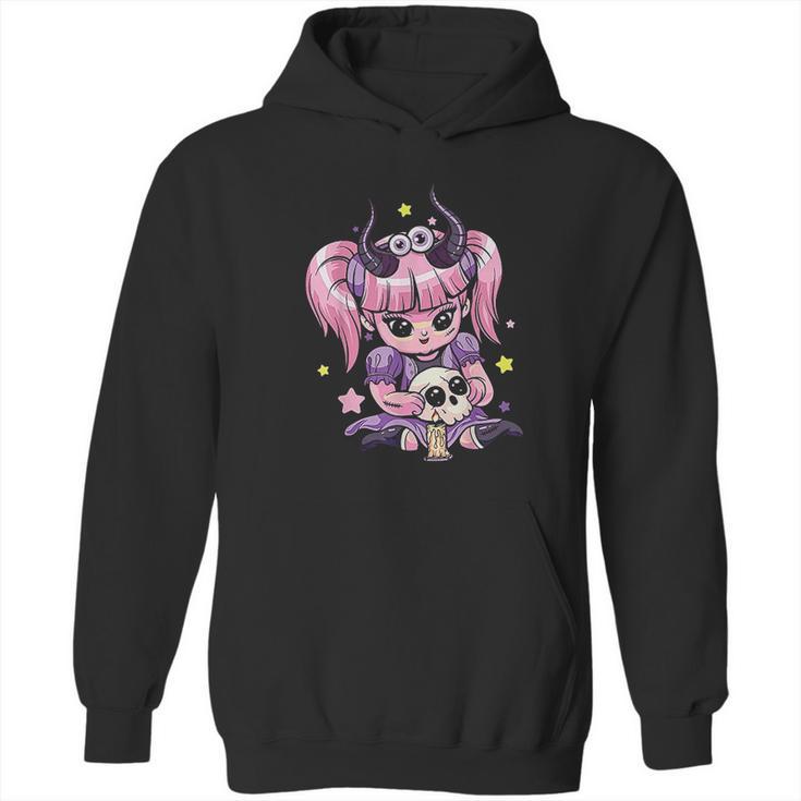 Kawaii Pastel Goth Cute Creepy Girl Skull Demon Evil Girl Hoodie