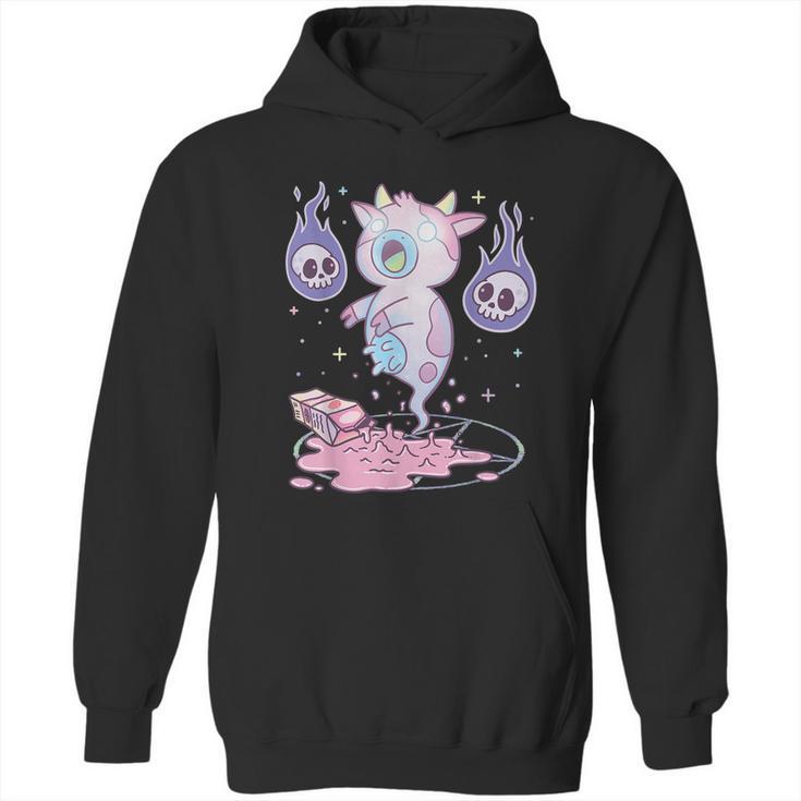 Kawaii Pastel Goth Cute Creepy Strawberry Milk Ghost Cow Graphic Design Printed Casual Daily Basic Hoodie