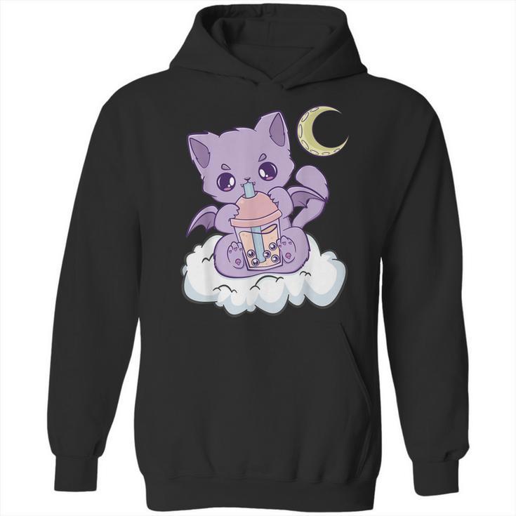 Kawaii Pastel Goth Cute Creepy Witchy Cat Boba Anime Kitten Hoodie