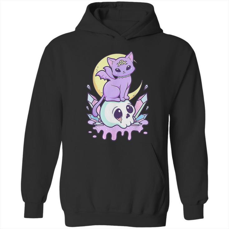 Kawaii Pastel Goth Cute Creepy Witchy Cat And Skull V5 Hoodie