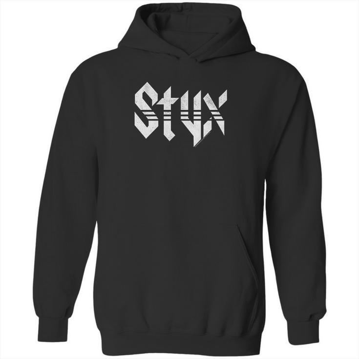 Styx 1972 American Rock Band White Distressed Logo On Black Hoodie