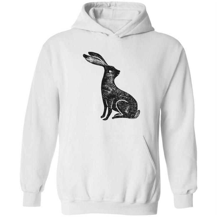 Hare Lino Print Hare Mad March Animal Hoodie