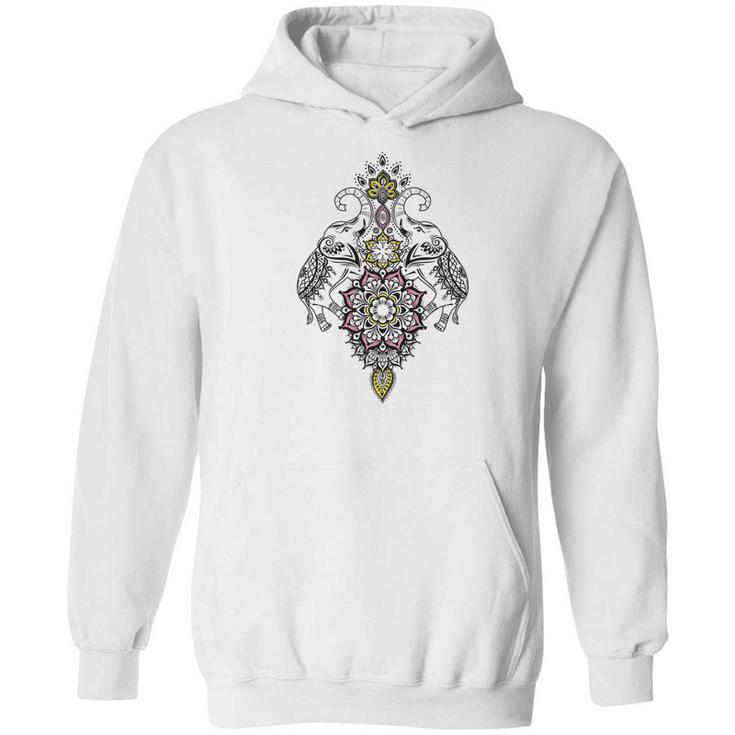 Mirrored Ornate Elephants Henna Art Hoodie