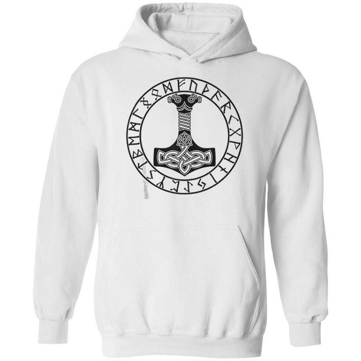 Thor Hammer Mjolnir In Circle Of Norse Runes Hoodie