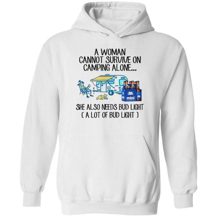 A Woman Cannot Survive On Camping Alone She Also Needs Bud Light Hoodie