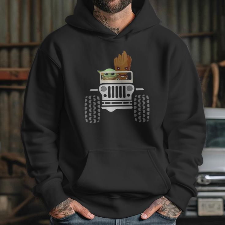 Baby Yoda And Baby Groot Driving Jeep Hoodie Gifts for Her