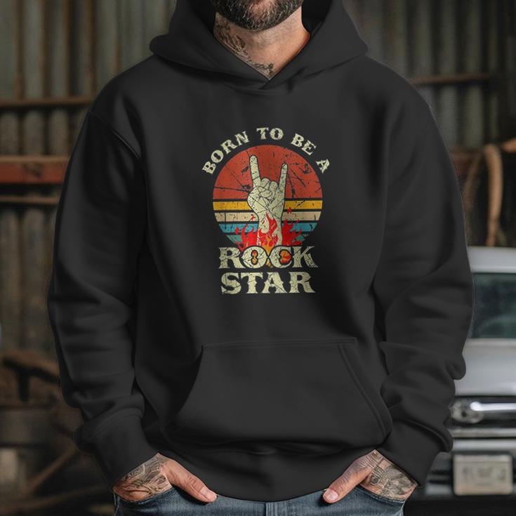 Born To Be Rock Star Hand Horns Vintage Retro Hoodie Gifts for Her