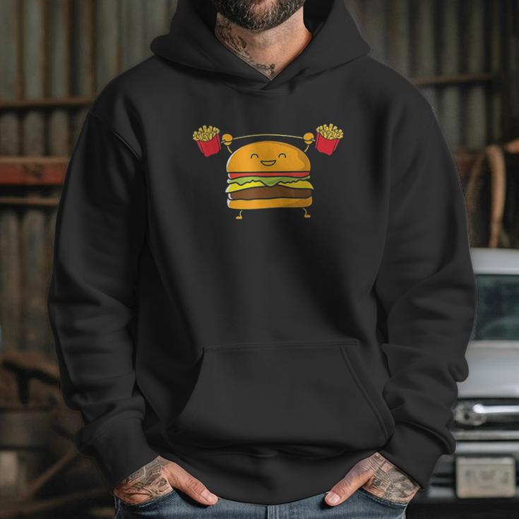 Burger Lifting Fries Funny Food Snatch Squat Barbell Weight Hoodie Gifts for Her