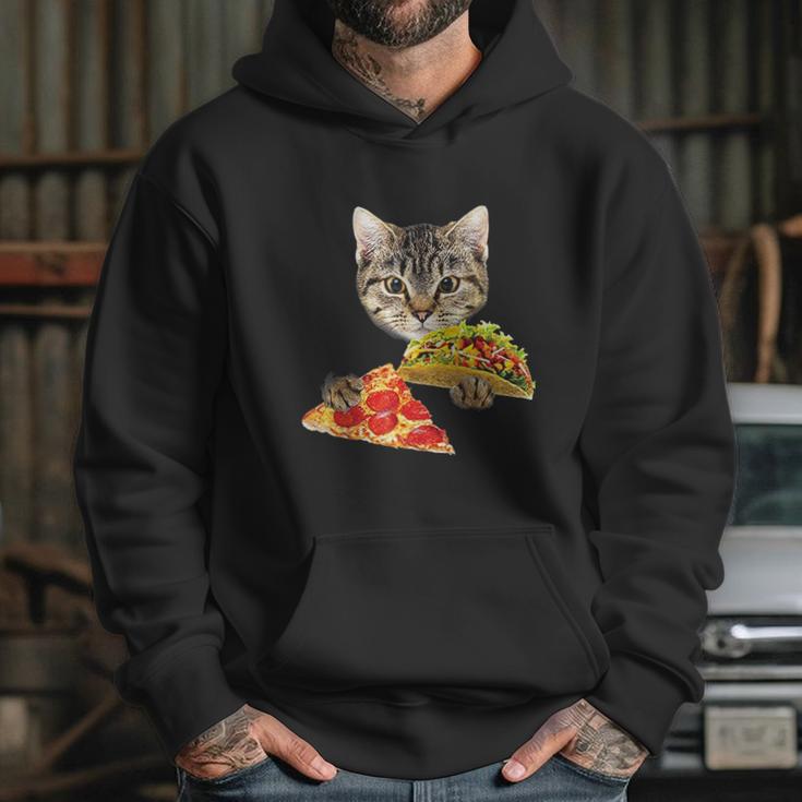 Cat Eating Taco And Pizza Shirt Funny Kitty By Zany Brainy Hoodie Gifts for Her