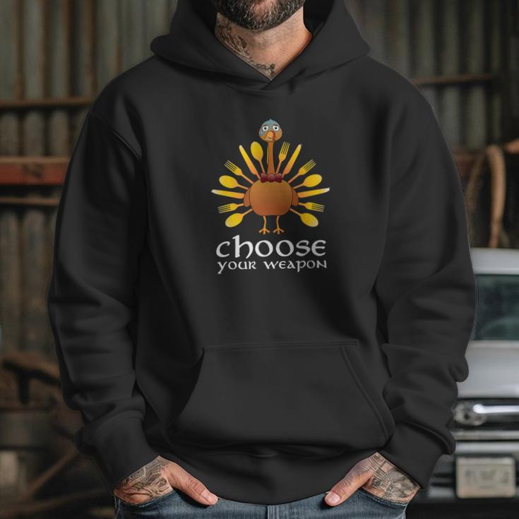 Choose Your Weapon Scary Turkey Face Thanksgiving Hoodie Gifts for Her