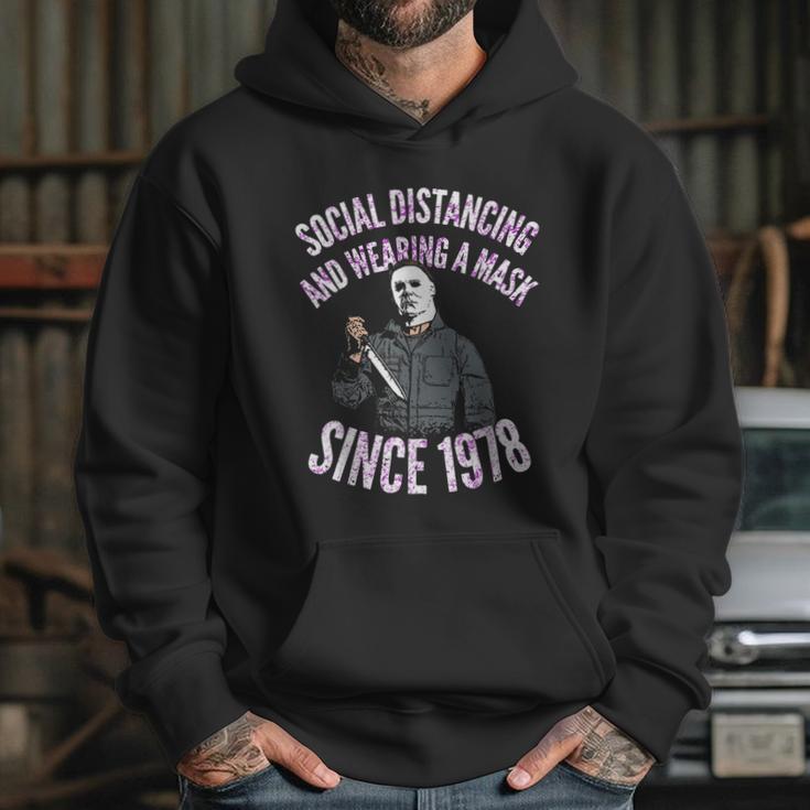 Cute Halloween Funny Halloween Day Social Distancing And Wearing A Mask In Pub Hoodie Gifts for Her