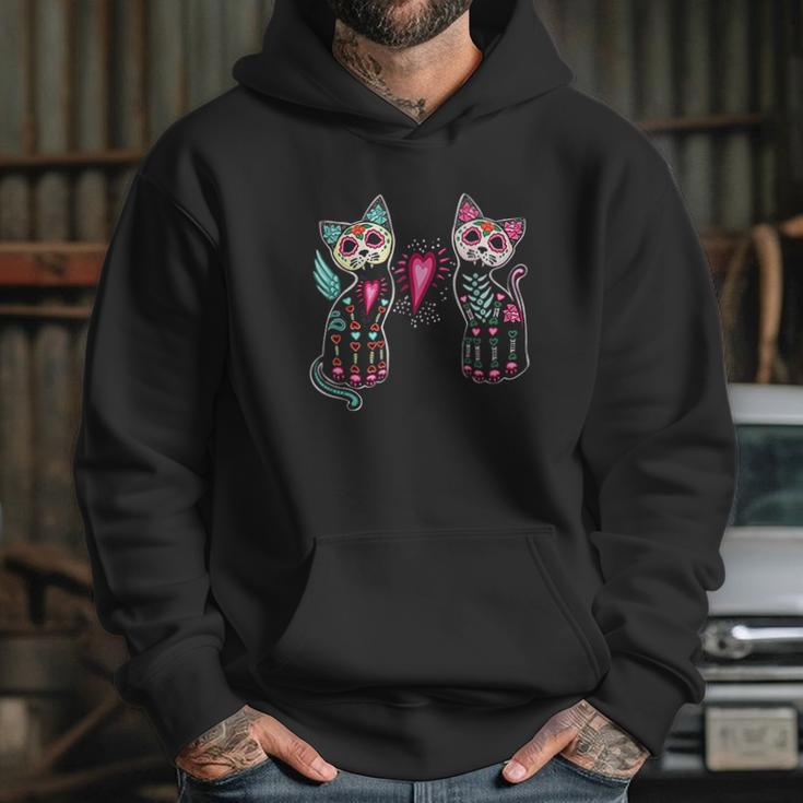 Day Of The Dead Cats Cat Lovers Dia De Los Muertos Hoodie Gifts for Her