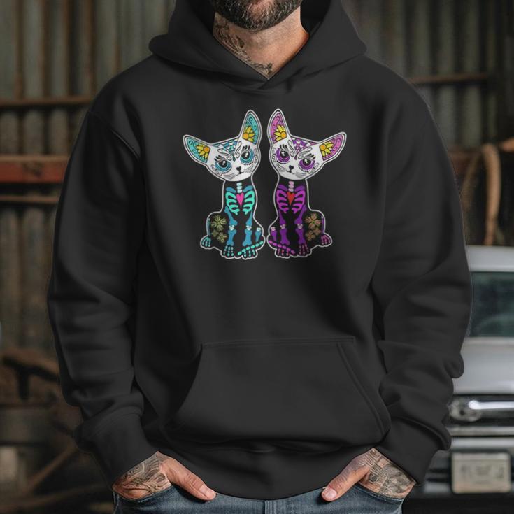 Day Of Dead Sugar Cats Skeleton Skull Hoodie Gifts for Her