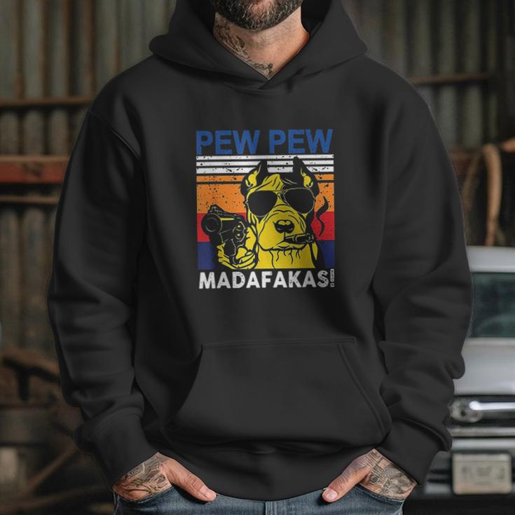 Dog Pew Pew Madafakas Vintage Crazy Pit Bull Hoodie Gifts for Her