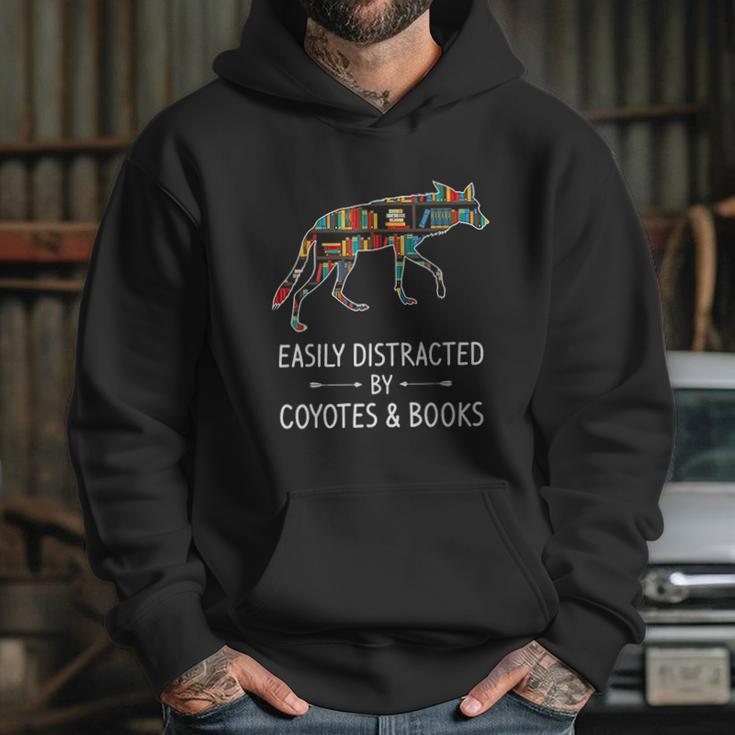 Easily Distracted By Coyotes Books Lover Gift Wolf Pup Hoodie Gifts for Her