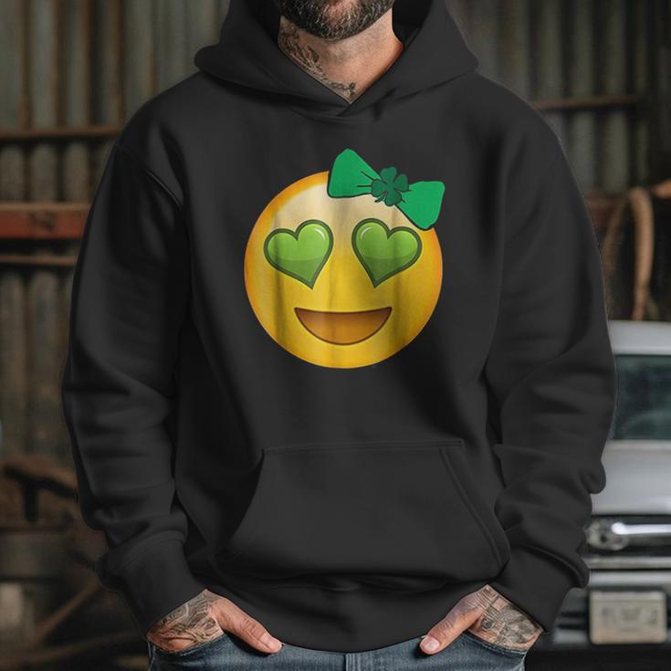 Emoji Saint Patricks Day Girls Green Heart Eyes Bow Hoodie Gifts for Her