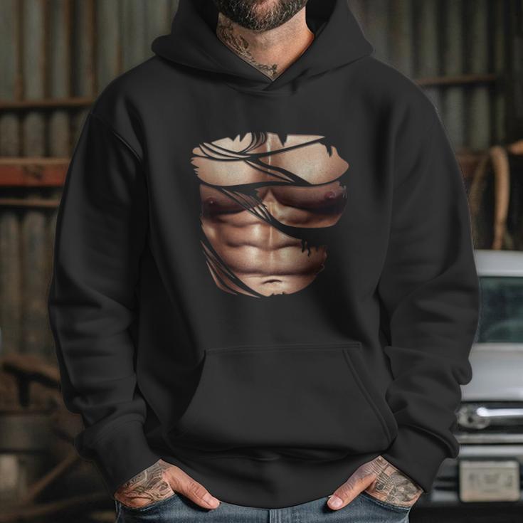 Fake Muscles Ripped Torn Chest Six Pack Abs Fitness Model Hoodie Gifts for Her